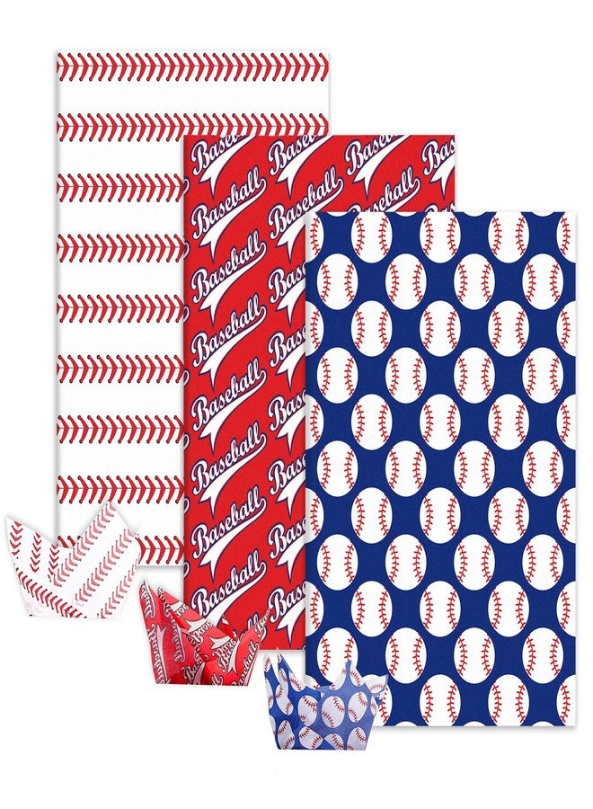Whaline 90Pcs Baseball Tissue Paper Red Blue White Sport Gift Wrapping Paper Baseball Print Packaging Paper DIY Art Craft Paper for Home Wedding Baby Shower Birthday Party Gift Wrap, 14 x 20 Inch - Image 1